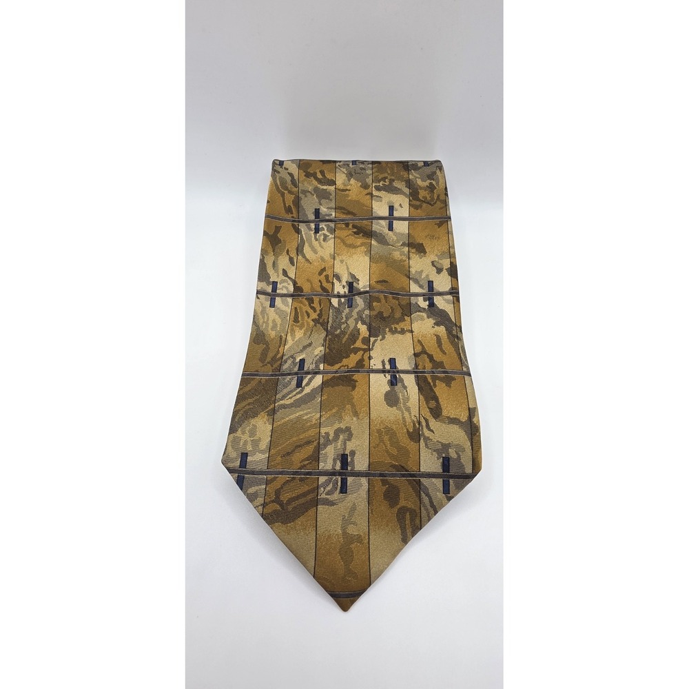 Principe Italy Silk Tie Mens Vintage Brown Tan Abstract Geometric Grid Necktie